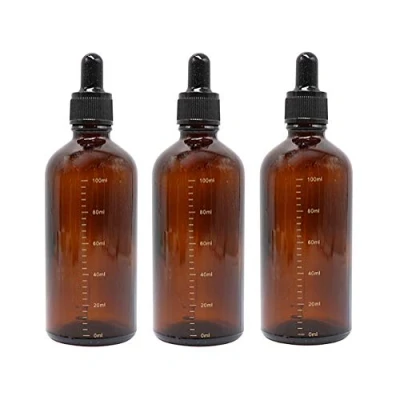 Immagine di QUUPY 3 flaconi vuoti in vetro ambrato da 100 ml, con contagocce ambrato, pipetta vetro, ricaricabile, graduato, per diffusore di oli essenziali, mix bellezza