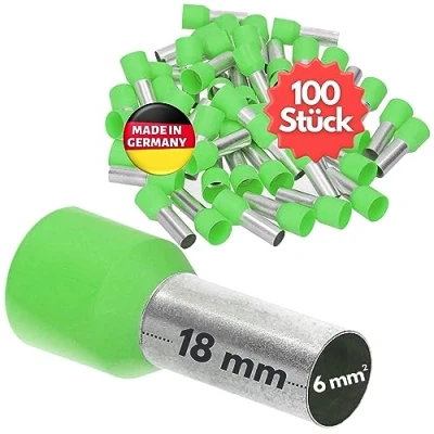 Immagine di Kalitec AE618GN 100 terminali isolati, 6,0 mm², lunghezza 18 mm, verde, Made in Germany, qualità industriale
