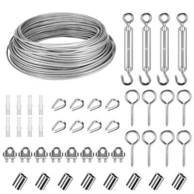 Immagine di Set Di Sospensione per Cavi in Acciaio Inossidabile, Rivestito con Tendicorda M5 Inox, 30m Φ 3mm Fune PVC Piante Rampicanti, Appendere Lamp, Filo Stendibiancheria Esterno