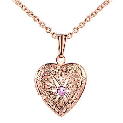 Immagine di MicLee Collana da Donna con Ciondolo a Forma di Cuore, in Acciaio Inox, Foto Medaglione amuleto Confezione Regalo