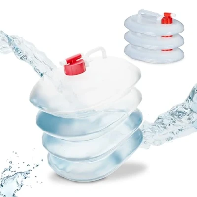 Immagine di Relaxdays, Set da 4, Trasparente Rosso Tanica Campeggio Pieghevole, Recipienti con Rubinetto, Senza BPA, 5 L