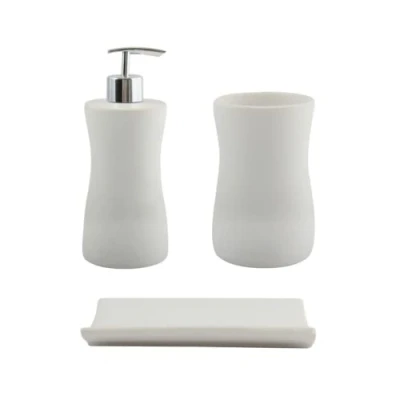 Immagine di MSV Set da 3 accessori per il bagno, con dispenser sapone, portasapone e portaspazzolino, in ceramica, colore bianco