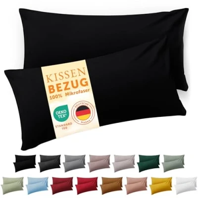 Immagine di Blumtal Federe Cuscini Divano 40x60 cm Set di Copricuscini per Divani in Microfibra a 2 Pezzi con Chiusura Zip, certificati Oeko Tex, extra morbidi e lavabili Nero