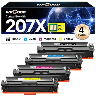 Immagine di VIPGOOD 207X (Con Chip) Cartucce toner Compatibile per HP 207A Color LaserJet Pro MFP M283fdw M282nw M283fdn M255dw M255nw W2210X W2211X W2212X W2213X (Nero Ciano Giallo Magenta, 4 Pack)