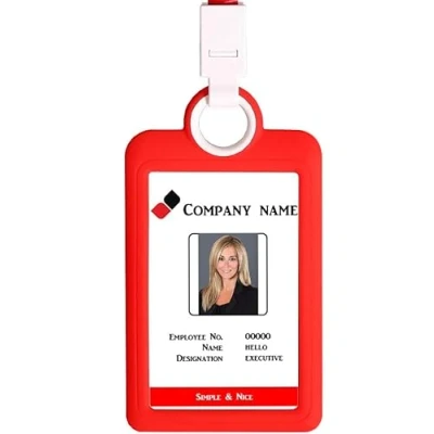Immagine di porta badge verticale con cordino in silicone, resistente, per biglietti da visita, ufficio, colore: rosso