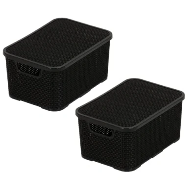 Immagine di BranQ Home essential Set di 2 cesti con coperchio in rattan, misura M 10 l, plastica PP senza BPA, 28,8 x 19,7 16,2 cm, pezzi