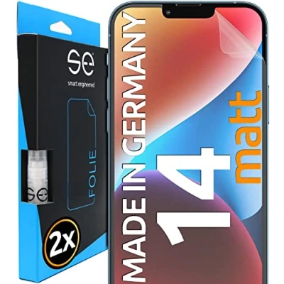 Immagine di smart engineered S.E per iPhone 14 Pellicola Opaca antiriflesso, 2 schermi Completi, Supporto Posizionamento, Applicazione innovativa e Semplice, Protettiva