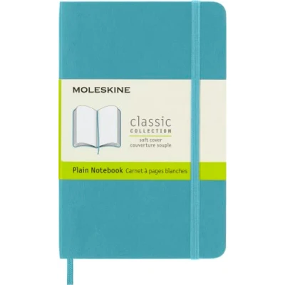 Immagine di Moleskine Classic Notebook, Taccuino con Pagine Bianche, Copertina Morbida e Chiusura ad Elastico, Formato Pocket 9 x 14 cm, Colore Azzurro Blu Reef, 192