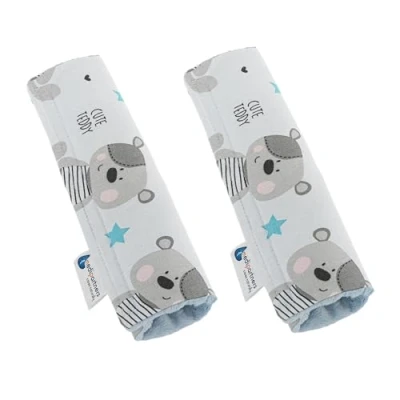 Immagine di Medi Partners 2 imbottiture per cinture di sicurezza, auto, 17 x 22 cm, 100% cotone, Minky su entrambi i lati, protezione sicurezza (orsacchiotto con Minky) colore azzurro