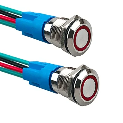 Immagine di Aiqeer 2 Pezzi 12 mm Interruttore a Pulsante Momentaneo, 12V / 24V 3A di Accensione per Auto, in Metallo con Presa Precablata (LED Rosso)