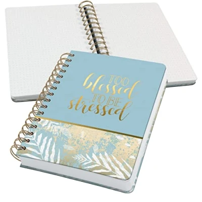 Immagine di SIGEL JN615 Jolie Taccuino spiralato, Heavenly Leaves, quadretti tratteggiati (lineatura dot), 120 g/m², 16,8 x 21,5 cm, copertina rigida, 240 pagine, azzurro, bianco, gold