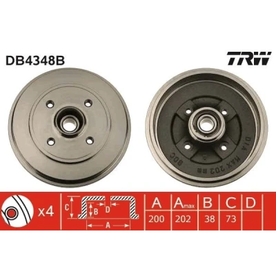 Immagine di TRW DB4348B Freni a Tamburo con supporto/cuscinetto, senza anello sensore ABS