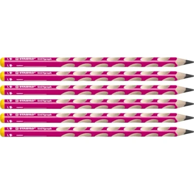 Immagine di Matita Ergonomica triangolare STABILO EASYgraph per Mancini in Rosa Confezione da 6 Gradazione HB
