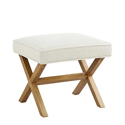 Immagine di Amazon Basics Quadrato Sgabello poggiapiedi a X, stile moderno di metà Novecento, Lino, 50,8 cm larghezza, avorio (In precedenza marchio Rivet)