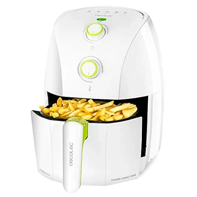 Immagine di Cecotec Friggitrice ad Aria da 1,5 Litri Cecofry Compact Rapid White. 900 W, senza Olio, Capacità per 400gr di Patate, Temperatura 200ºC, Tempo Aggiustabile fino 30 min, Bianca