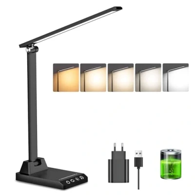 Immagine di Ylatoial Lampada da Tavolo,Lampada Scrivania con 2500mAh Batteria,5 Modalità Colorex10 Livelli di Luminosità,USB Senza Fili Luce Notturna,Funzione Timer e Memoria,Nero