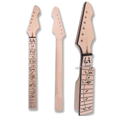 Immagine di Yinfente chitarra elettrica collo 24 Fret 25.5 Pollice Tastiera in legno d&#039;acero con Rilegatura Nera Sostituzione Firebird testa Vine Inlay FAI DA TE