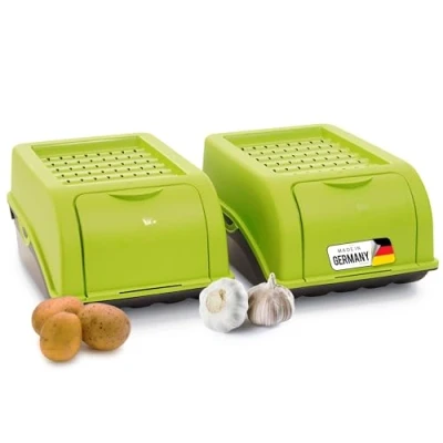 Immagine di Novaliv Contenitore per patate, 2 pezzi, piccolo, 3,5 l, verde, cipolle, impilabile, frutta, carote