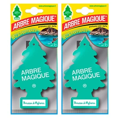 Immagine di Arbre Magique Mono, Profumatore Auto, Fragranza Brezza di Mykonos, Profumazione Delicatamente Dolce, Durata fino a 7 Settimane, Made in Italy, Confezione da 2 Pezzi