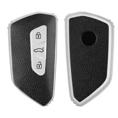 Immagine di kwmobile Cover Coprichiave Compatibile con VW Golf 8 3 Tasti Foderina Chiave Auto Effetto Pelle Bumper Antiurto e Protezione argento/nero