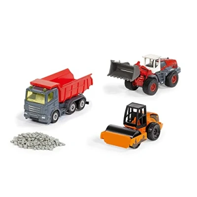 Immagine di siku 6329, Set regalo per costruzioni stradali, Dumper, Pala gommata Liebherr, Rullo compressore, Parti mobili, Incl. granuli