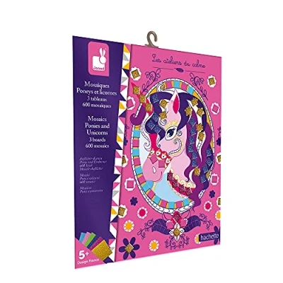 Immagine di Janod Set Creativo Mosaici in Gommapiuma Poneys e Unicorni Les Ateliers du Calme Abilità Motorie Fini Apprendimento della Concentrazione Dai 5 Anni Su, J07957