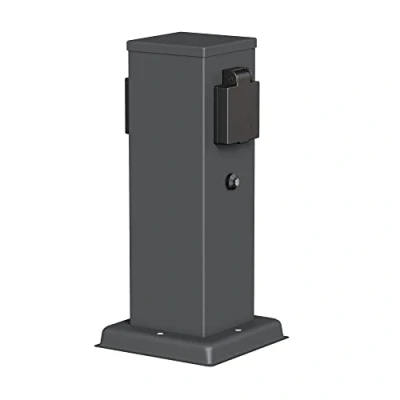 Immagine di ledscom.de presa di corrente da giardino POLLY per esterni, IP44, sensore crepuscolare, 2 vie, acciaio inox, antracite, angolare, 27 cm, giardino,