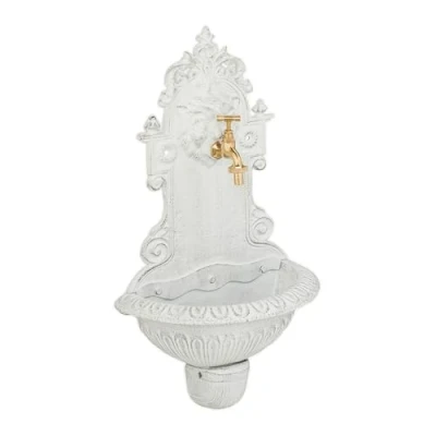 Immagine di Relaxdays Fontana a Muro da Esterno, Fontanella Giardino, Vaschetta Rubinetto, Ghisa e Ottone, HLP: 61x35x18 cm, Bianco