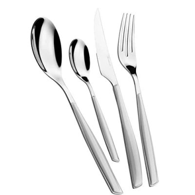Immagine di BUGATTI, Glamour, Set Posate 24 Pezzi in Acciaio Inox 18/10, 6 Persone Composto da cucchiai, forchette, coltelli e cucchiaini (Grigio Cenere)