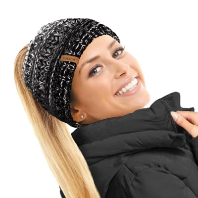 Immagine di TOSKATOK Cappello Termico da Donna Foderato in Pile a Coda di Cavallo, Nero/Grigio/Crema, Taglia Unica…