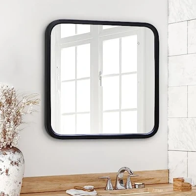 Immagine di Americanflat Specchio Quadrato da Parete 60x60 cm con Cornice Nera Arrotondata Moderno per Bagno, Camera e Salotto Muro