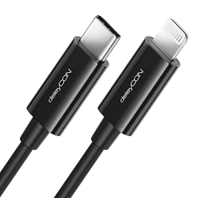 Immagine di deleyCON 2m USB C a Lightning 8 Pin Cavo di Ricarica Dati Ultra Veloce Certificato MFi per Apple iPhone 14 13 12 11 Pro Max Mini Power Delivery Nero