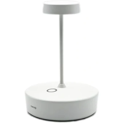 Immagine di Zafferano Lampada Swap Mini, da Tavolo Ricaricabile e Senza Fili con Controllo Touch, Adatta per Salotto ed Esterni, Dimmer, 2700 K, Altezza 14,8 cm, Colore Bianco