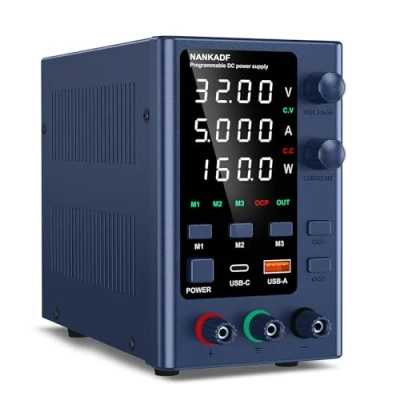 Immagine di NANKADF Alimentatore da Banco 0 32V/0 5A, Laboratorio Regolato ad alta Precisione Display a LED 4 cifre, con Controllo Encoder e Memoria dati