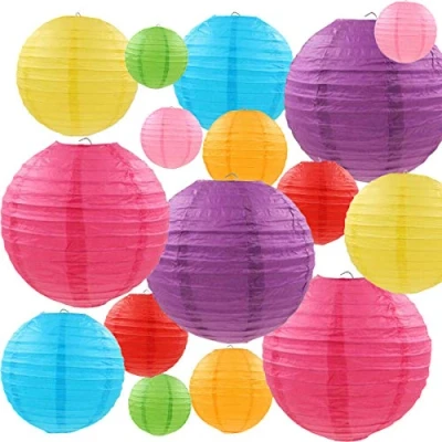 Immagine di Q&amp;A 16 Pezzi Lanterne di Carta Colorate (Dimensione 4&quot;, 6&quot;, 8&quot;, 10&quot;) a Sfera Decorazioni Cinese/Giapponese Lampade per la Casa, Feste e Matrimoni