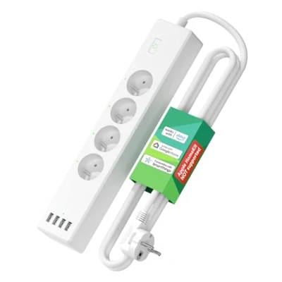 Immagine di Meross multipresa collegata (FR), 16A presa WiFi compatibile con Alexa e Google Home, programmabile (4 prese AC 4 porte USB) funzione del tempo controllo remoto