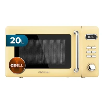 Immagine di Cecotec Forno a microonde digitale con griglia da 20 litri Proclean 5110 Retro Yellow. in 5 livelli, timer fino 60 minuti, 8 programmi e modalità sbrinamento, design vintage giallo