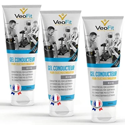 Immagine di VEOFIT Gel Conduttore Elettrostimolazione 3x250mL, per Elettrostimolatore EMS, TENS, Elettrodi elettrostimolatori, Pad Migliora l’Aderenza degli Made in France