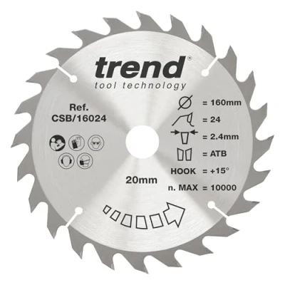 Immagine di Trend Lame per sega combinate CraftPro TCT, diametro 160 mm x foro 20 24 denti, lama a taglio combinato seghe circolari manuali, punta in carburo di tungsteno, CSB/16024