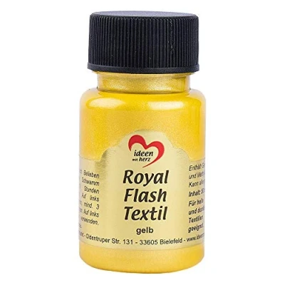 Immagine di Royal Flash Textil Colore metallizzato glitterato, 50 ml, altamente coprente, cremoso, per tessuti chiari e scuri, a base d&#039;acqua, dipingere valorizzare magliette, borse, Gelb