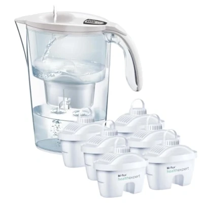 Immagine di LAICA Stream Line Caraffa Filtrante 2,3L Bianca con 7 Filtri bi flux healthexpert, Preserva i sali minerali e Riduce le sostanze indesiderate Timer digitale Sicurezza Made in Italy
