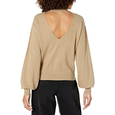 Immagine di The Drop, Jaclyn, Maglione da Donna, a Collo Alto Nero con Schiena Scoperta, Humus, 3XL Plus