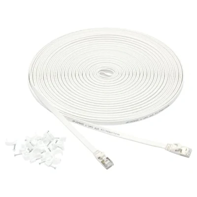 Immagine di Amazon Basics Cavo patch per connessione internet, piatto RJ45 Cat 7, 10 Gigabit Ethernet, 15 m, Bianco