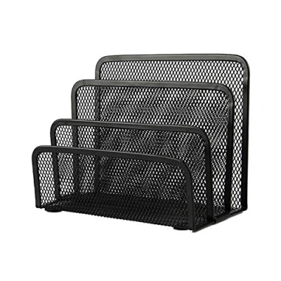 Immagine di Vanra Small Letter Sorter desktop file Holder organizer in rete metallica con 3 scomparti Verticale Black