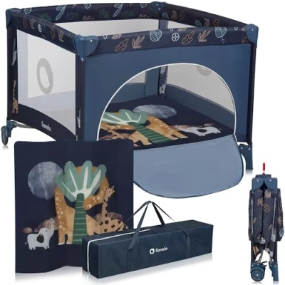 Immagine di Lionelo BONNIE Box bambini pieghevole 100x100cm dalla nascita fino 15kg con materasso Lettino per neonati da viaggio senza spigoli vivi Entrata laterale Pareti realizzate in rete trasparente