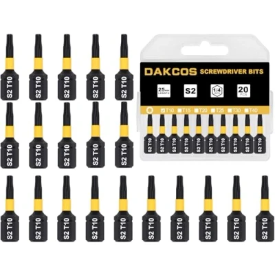 Immagine di DAKCOS punte T10, Torx Bit assortimento di S2, attacco esagonale da 1/4&quot; (lunghezza: 25 mm, 20 pezzi)