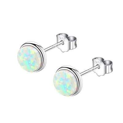 Immagine di KristLand Orecchini Rotondi Opale Stud In Argento Sterling Orecchino Placcato Oro Con Bella Pietra Partito Compleanno Gioielli Regalo Per Le Donne Ragazze