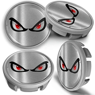 Immagine di SkinoEu Compatibile con Coprimozzo VW 65mm Copricerchi Tappi Ruota Cerchi Lega Ricambio Argento No Fear Occhi CVS 14