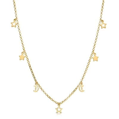 Immagine di Amberta Collana Minimal in Argento Sterling 925 per Donna Collezione Astronomia: Girocollo con Charms a Forma di Luna e Stelle