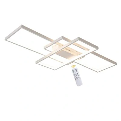 Immagine di Plafoniera a LED Soggiorno 95W Dimmerabile Soffitto Lamp Moderno Rettangolo Quadrato Designer Lampada Sospensione con telecomando per Cucina Sala da pranzo Ufficio bianca Lampadari, 110cm